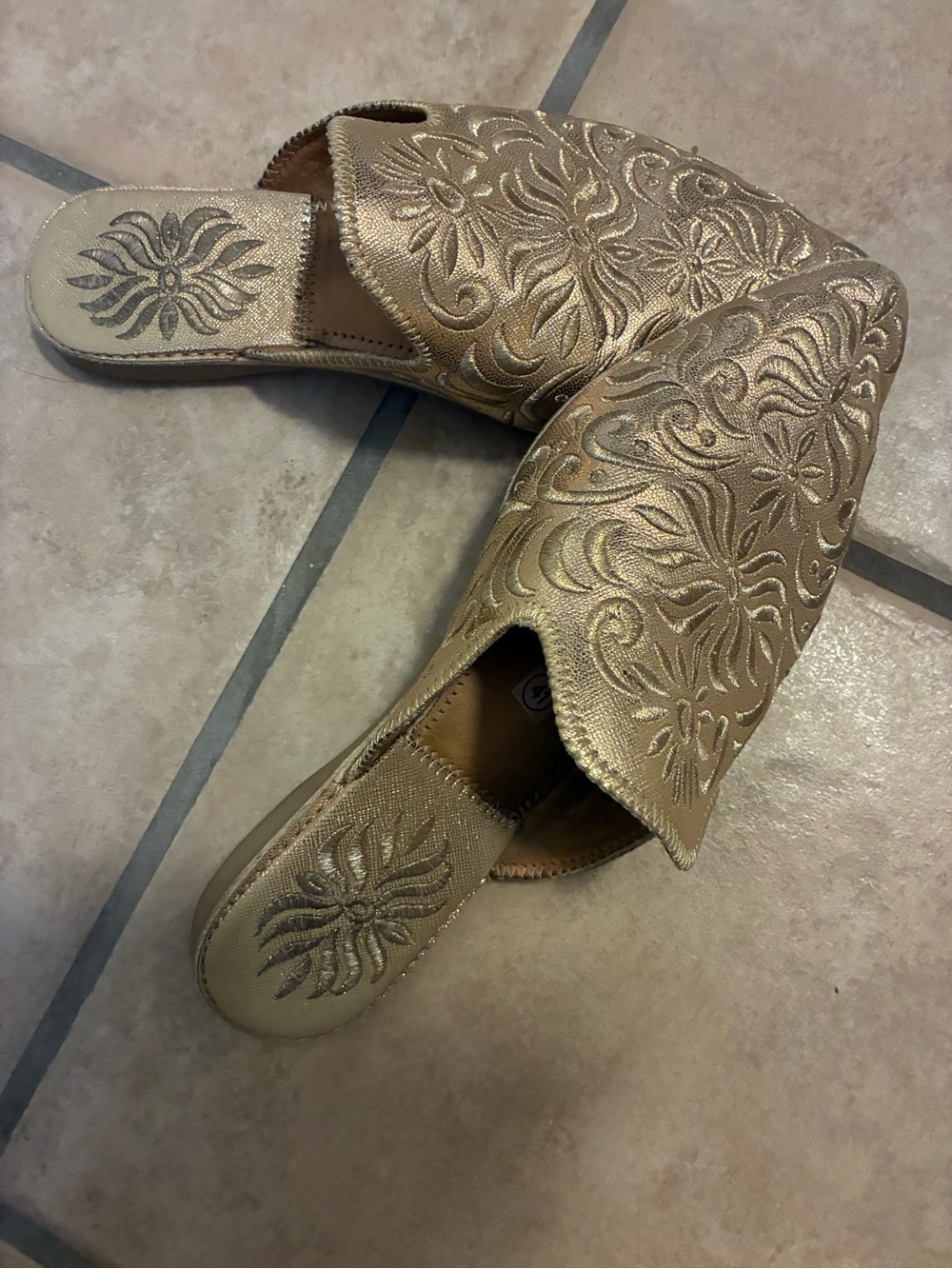 Gold Embroidered Slip-On Women's Mules